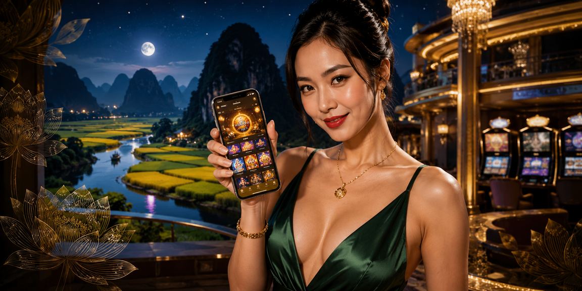 Người dùng truy cập khuyến mãi mod18 trên điện thoại giữa phong cảnh Ninh Bình